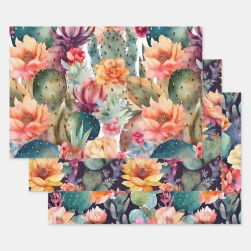 Cactus flower desert botanical floral pattern wrapping paper sheets
