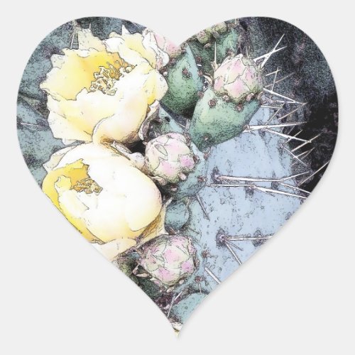 Cactus Flower Digital Ink Heart Sticker