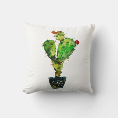 Cactus Flower Floral Watercolor Southwestern Boho Throw Pillow