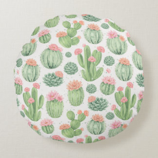 Cactus Flower Garden  Round Pillow