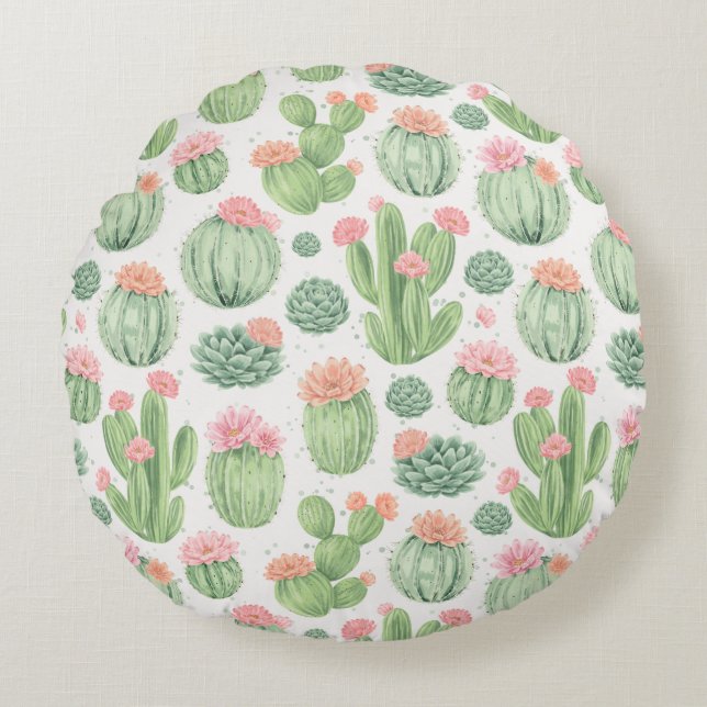 Cactus Flower Garden  Round Pillow (Front)