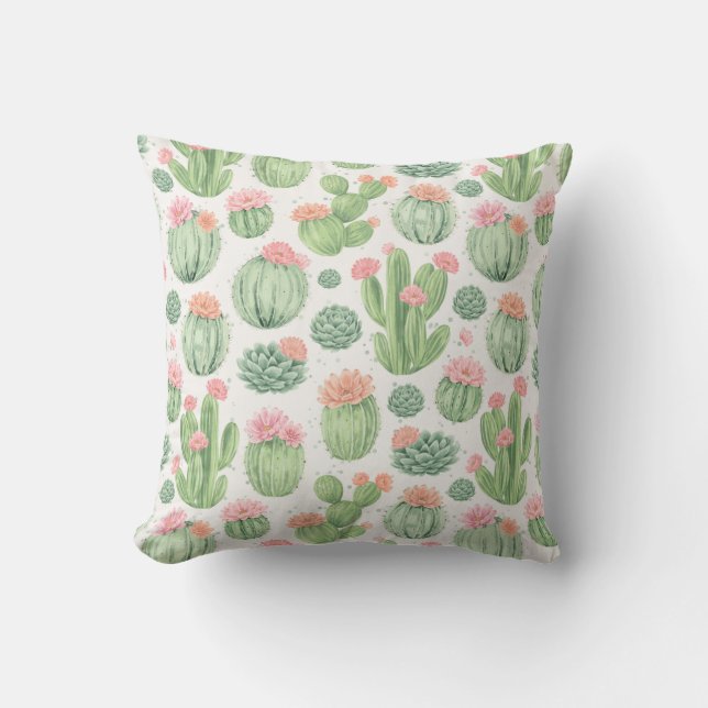 Cactus Flower Garden Throw Pillow (Front)