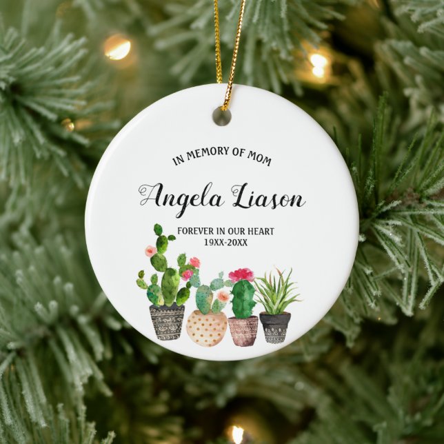 Cactus Flower In Memory of Mom Christmas Ceramic Ornament (Tree)