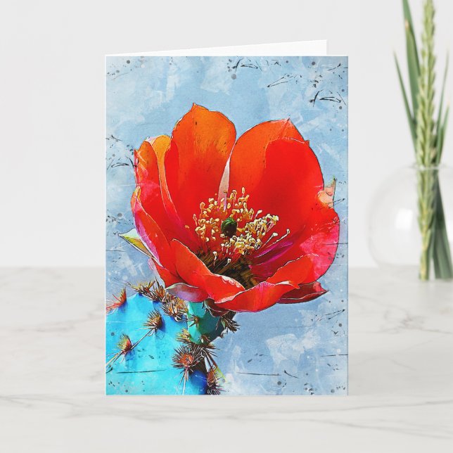Cactus Flower in Watercolor Note Card (Front)