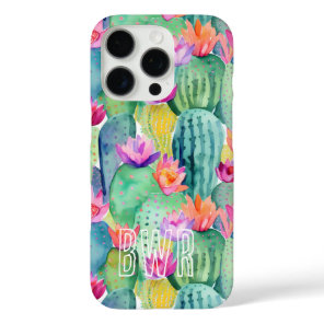 Cactus Flower INITIALS Watercolor Art Desert iPhone 16 Pro Case
