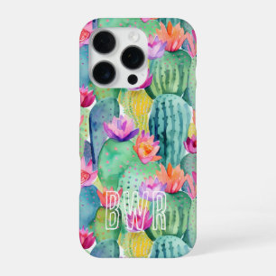 Cactus Flower INITIALS Watercolor Art Desert iPhone 16 Pro Case