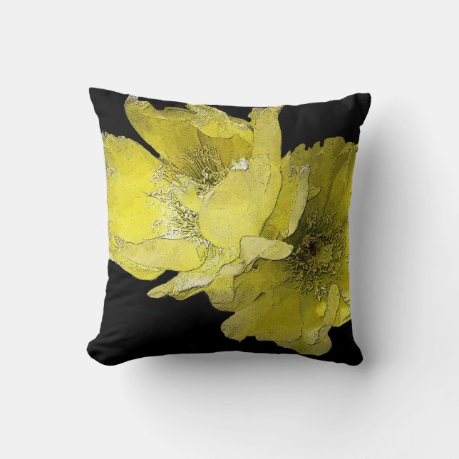 Cactus Flower MoJo Pillow, Yellow Throw Pillow (Front)