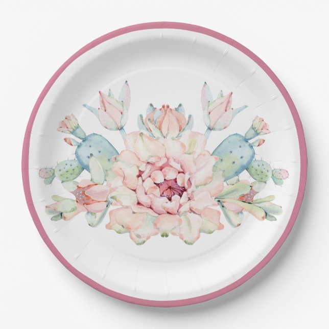  Cactus Flower Paper Plates (Front)