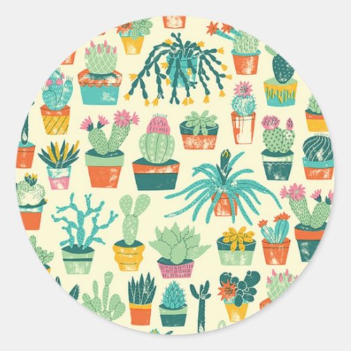 Cactus Flower Pattern Classic Round Sticker