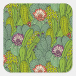 Cactus Flower Pattern Square Sticker