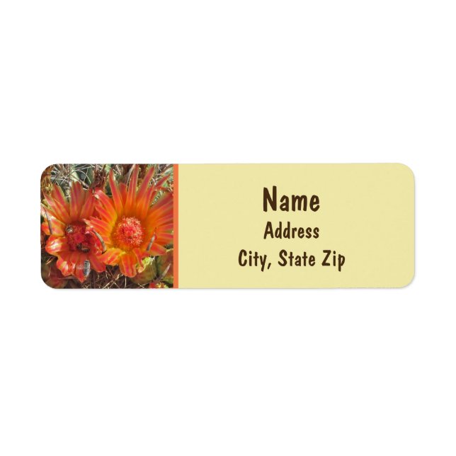 Cactus Flower Photo Bright Orange Floral Label (Front)