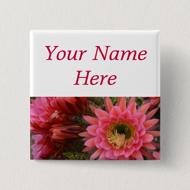 Cactus flower pin-back name tag pinback button (Front)