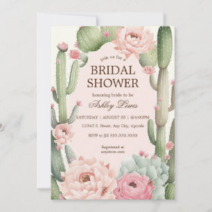 Cactus Flower Pink Greenery Desert Fiesta  Invitation