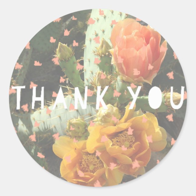 Cactus Flower Polka Dot Thank You Classic Round Sticker (Front)