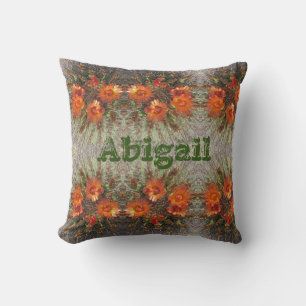 Cactus Flower Stripes Orange Floral Southwest Throw Pillow