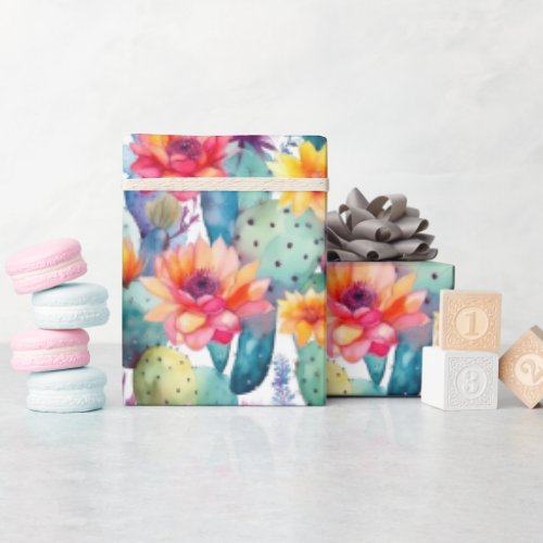 Cactus flower succulent watercolor seamless  wrapping paper