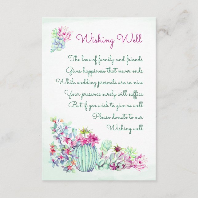Cactus Flower Wedding Wishing Well Cards (Front)
