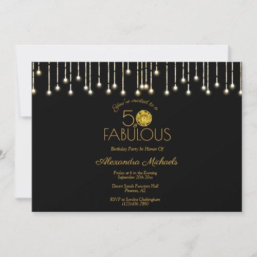 Cactus Flower White Lights On Black 50  Fabulous Invitation