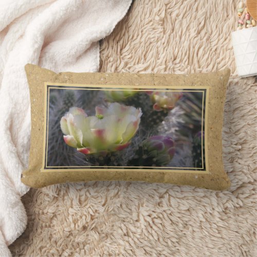 Cactus Flower Yellow And Pink Cracked Tan Texture Lumbar Pillow