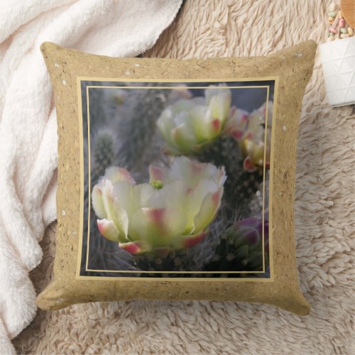 Cactus Flower Yellow And Pink Cracked Tan Texture Throw Pillow