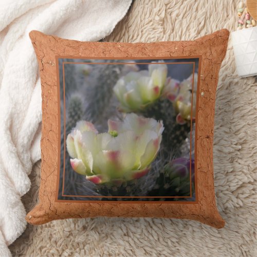 Cactus Flower Yellow And Pink Cracked Terracotta Throw Pillow