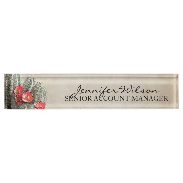 Cactus Flowers Artwork Desk Name Plate (Front)