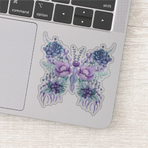 Cactus flowers & berries butterfly illustration sticker