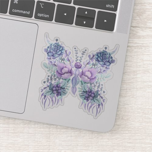 Cactus flowers  berries butterfly illustration sticker