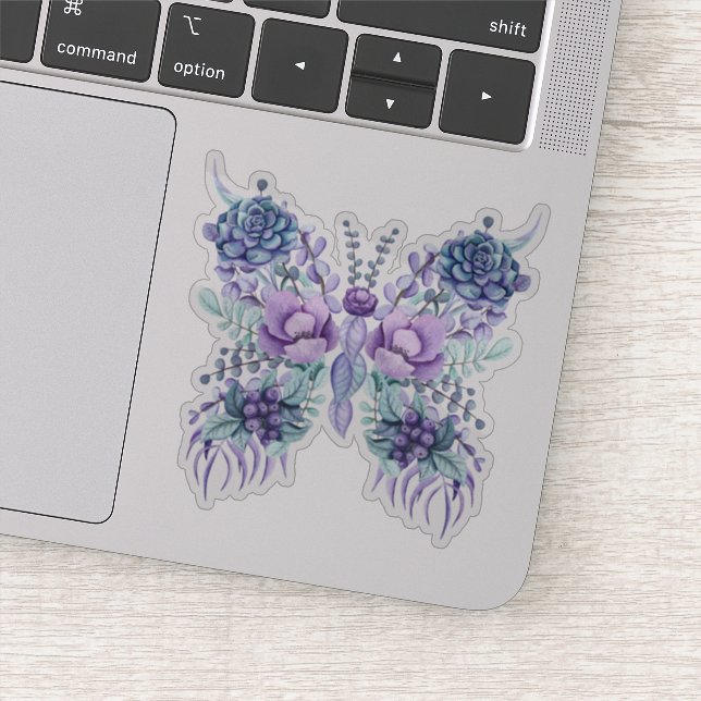 Cactus flowers & berries butterfly illustration sticker (Detail)