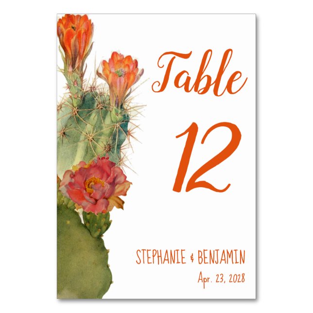 Cactus Flowers Botanical Watercolor Wedding        Table Number (Front)