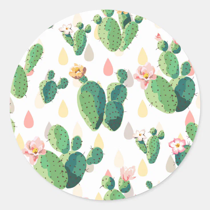 Cactus Flowers Classic Round Sticker | Zazzle