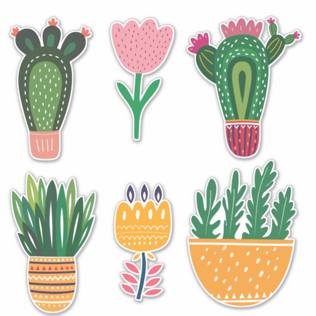Cactus Flowers Cute Sticker (Front)