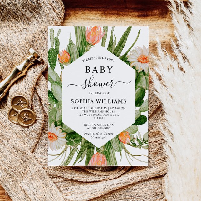 Cactus Flowers Frame Baby Shower Invitation (Creator Uploaded)