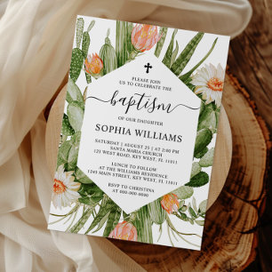Cactus Flowers Frame Baptism Invitation