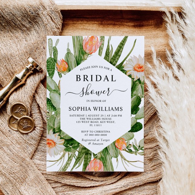 Cactus Flowers Frame Bridal Shower Invitation (Creator Uploaded)