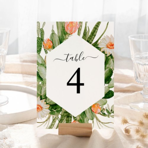 Cactus Flowers Frame Table 4 Wedding Table Number