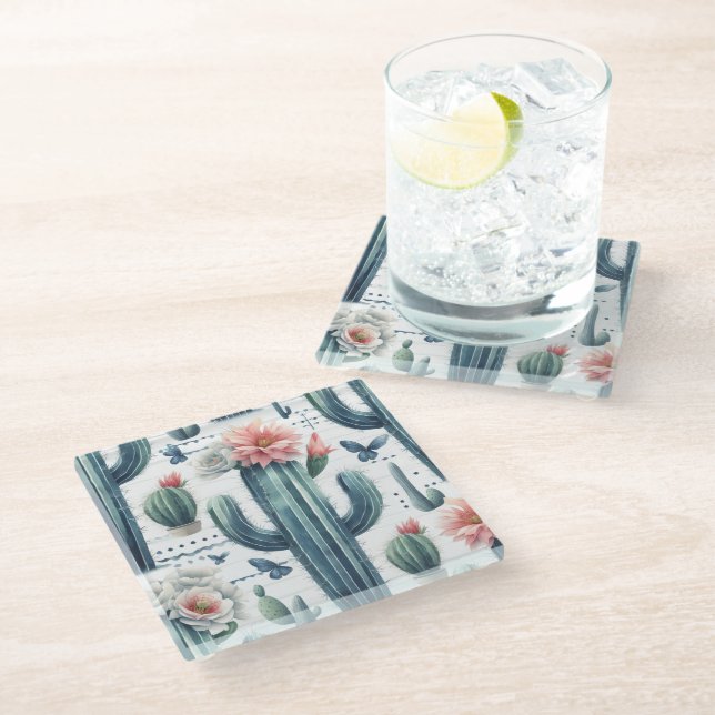 Cactus Flowers Glass Coaster (Angled)