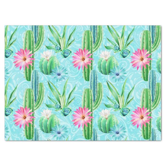 Cactus Flowers Pink Blue Green Succulent Tissue Paper