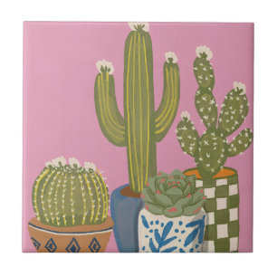 Cactus Flowers Pink Ceramic Tile