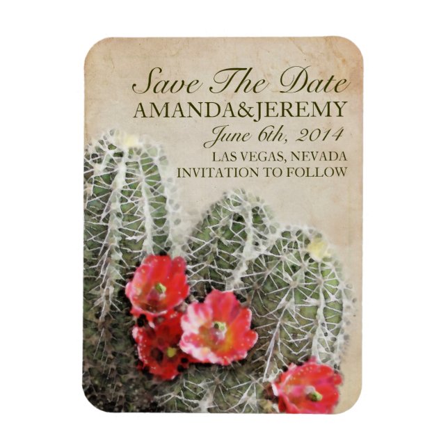 Cactus Flowers Save The Date Magnet (Vertical)
