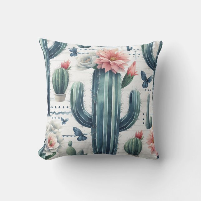 Cactus Flowers Throw Pillow (Front)