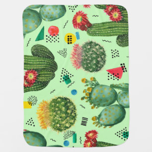 Cactus Flowers: Watercolor Geometric Background. Baby Blanket