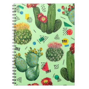 Cactus Flowers: Watercolor Geometric Background. Notebook
