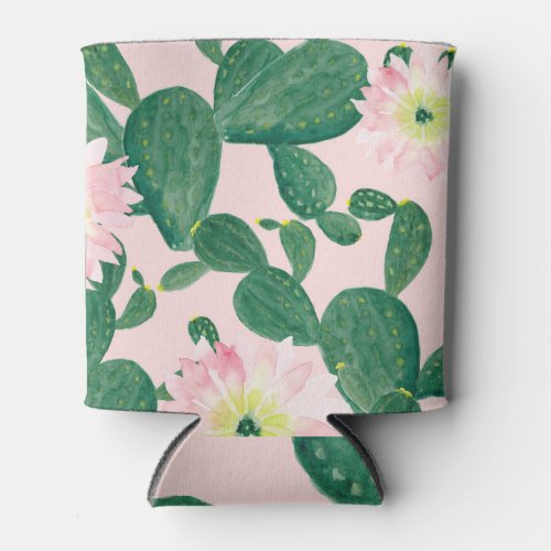 Cactus Flowers Watercolor Painting Can Cooler
