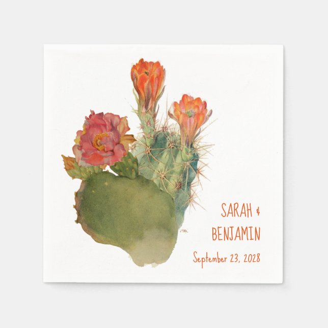 Cactus Flowers Wedding Botanical Watercolor Floral Napkins (Front)