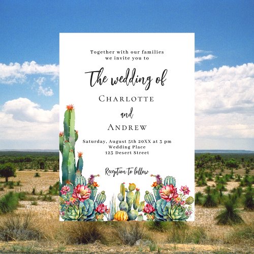 Cactus flowers wedding  invitation