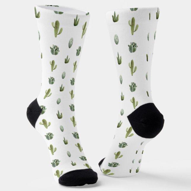 Cactus Fun Pattern Southwest Desert Socks (Angled)