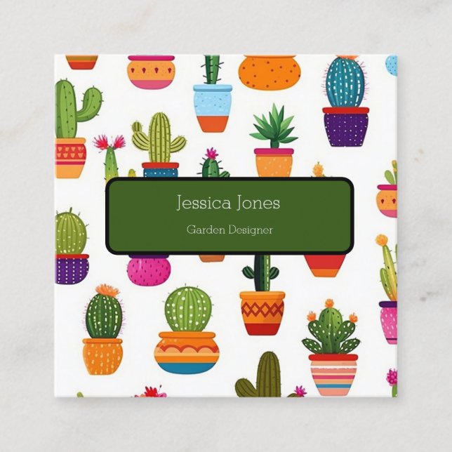 Cactus Garden House Plants Pots Plantations  Square Business Card (Front)