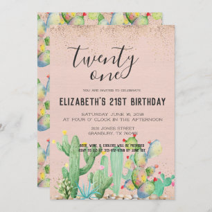 Cactus Garden Themed 21st Birthday Party Invitation