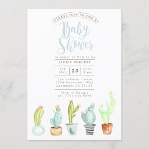 Cactus Garden Watercolor Baby Shower Invite